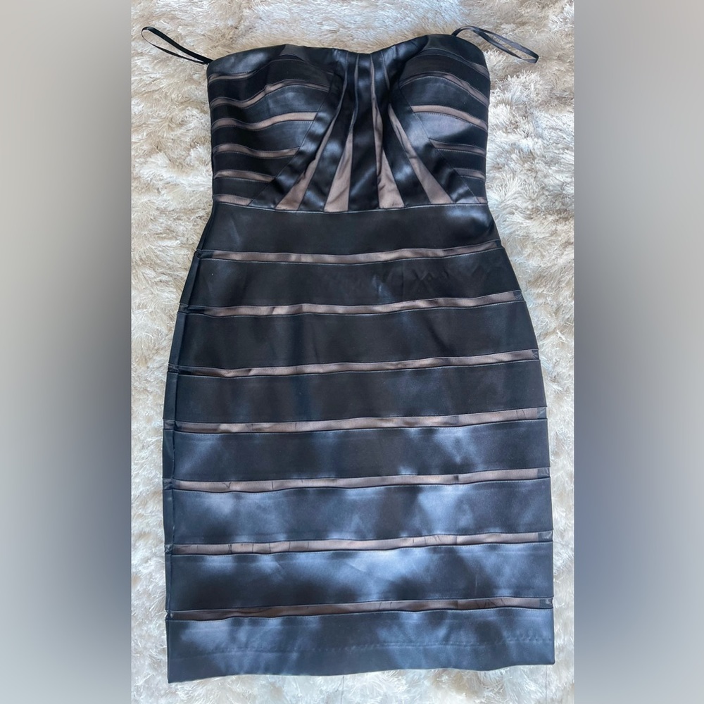 Betsy Adam Dress Black Nude Strapless Vegan Leather - short - size 4